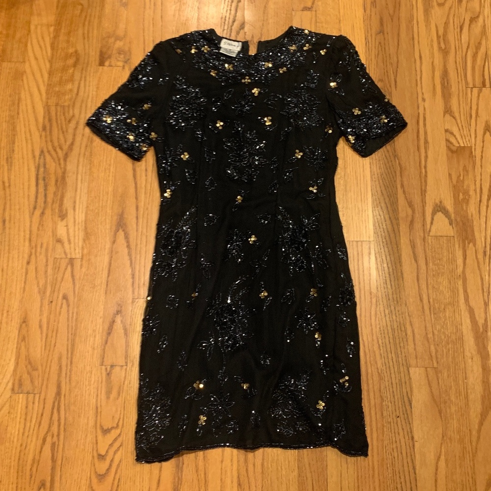 Black and gold sequin dress
